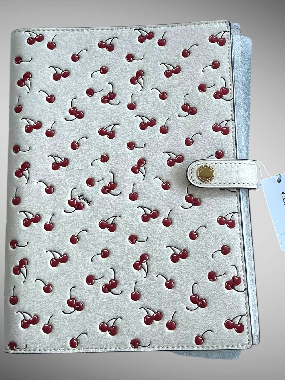 Coach Cherry Print Notebook Journal Snap Closure White Red NWT